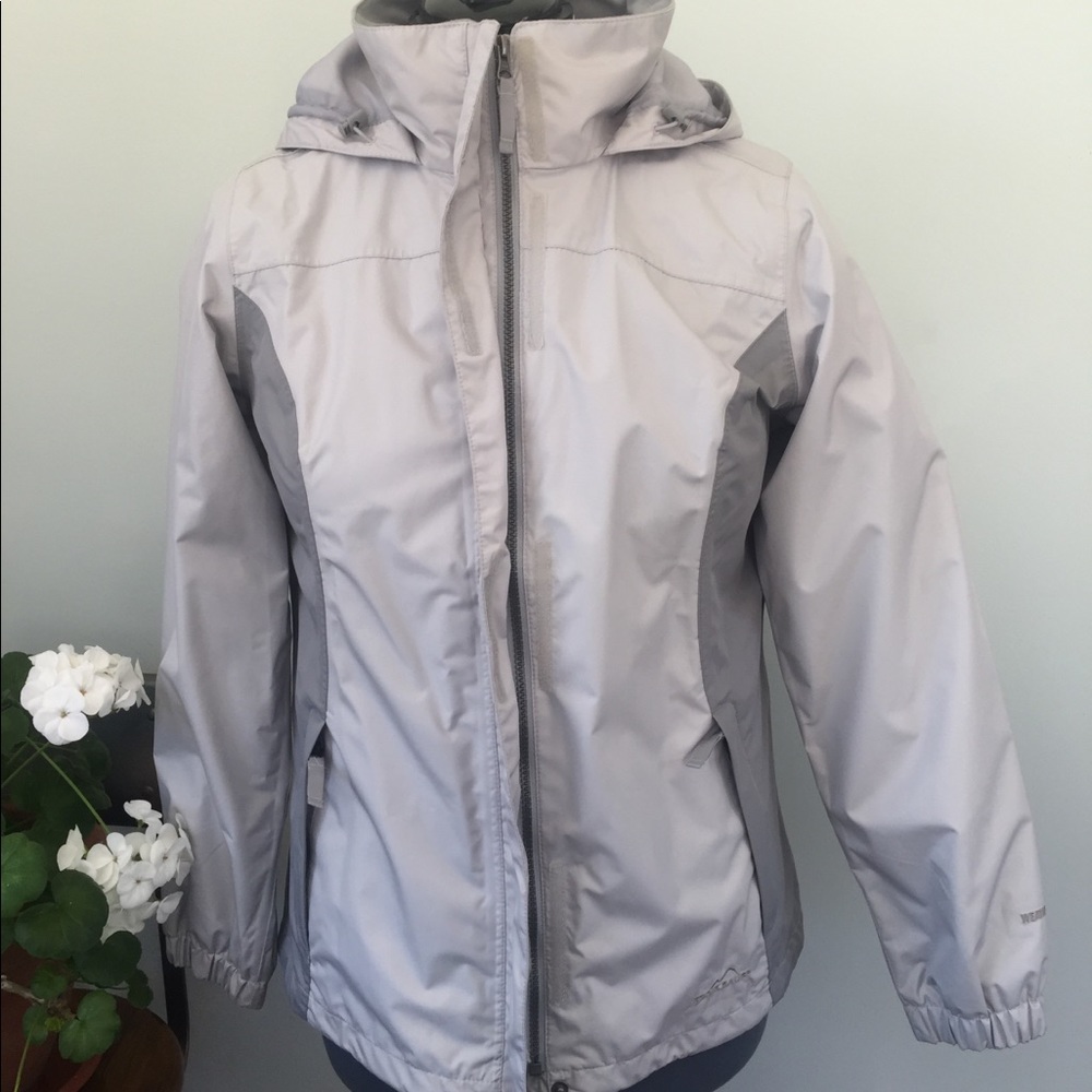 Eddie Bauer Weather-edge gray jacket with hood Lg